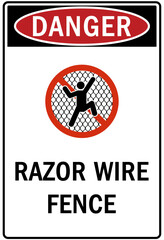Razor wire hazard warning sign and labels