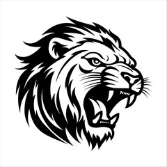 Angry Lion Roaring vector art, isolated in white background, vector illustration