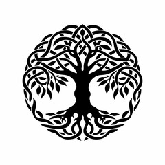Yggdrasil tree, vector isolated on white background, tree of life, vector illustration.