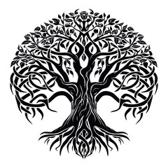 Yggdrasil tree, vector isolated on white background, tree of life, vector illustration.