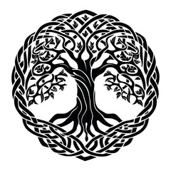 Yggdrasil tree, vector isolated on white background, tree of life, vector illustration.