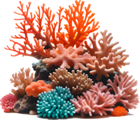 coral reef isolated PNG on transparent background cutout, generative ai