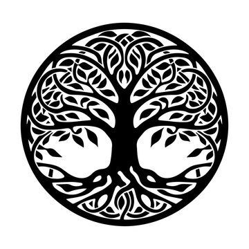 Yggdrasil tree, vector isolated on white background, tree of life, vector illustration.