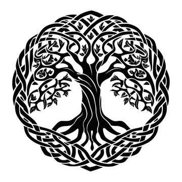 Yggdrasil tree, vector isolated on white background, tree of life, vector illustration.