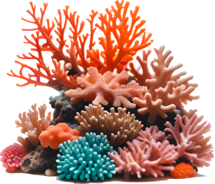 coral reef isolated PNG on transparent background cutout, generative ai