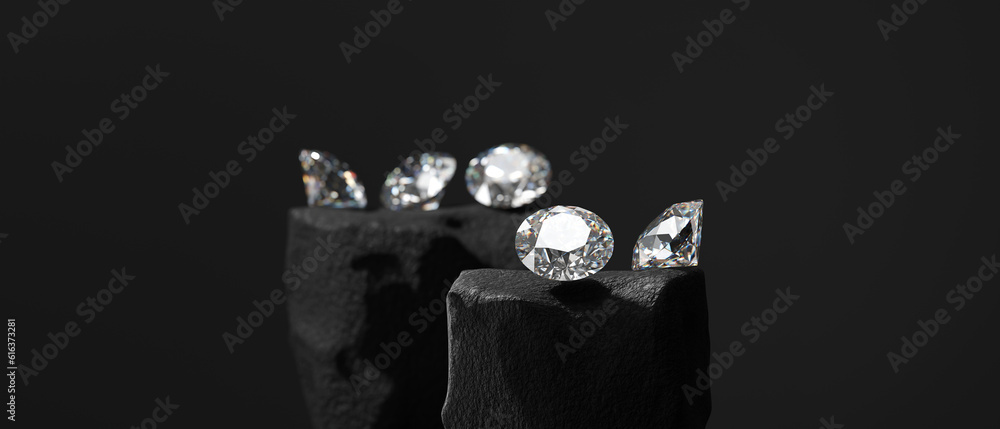 Aufkleber round diamonds group placed on glossy background 3d rendering soft focus