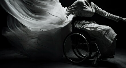 Woman in dress riding a wheelchair