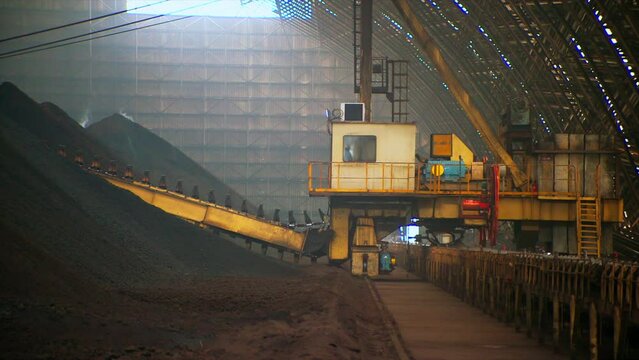 Huge coal loading conveyor belt in coal power plant.