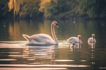 Serene Swan Lake Tranquil Waterbird Sanctuary