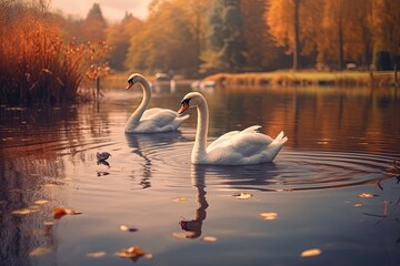 Serene Swan Lake Tranquil Waterbird Sanctuary