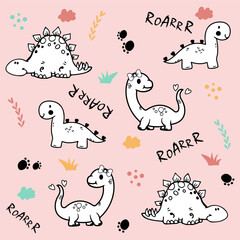 seamless pattern with dino, roar