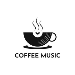 Coffee music records logo design template with vinyl record