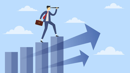 business vision and target, man standing on graph
