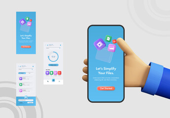Mobile App UI, UX, GUI Screens for Cleaner and Data Management.