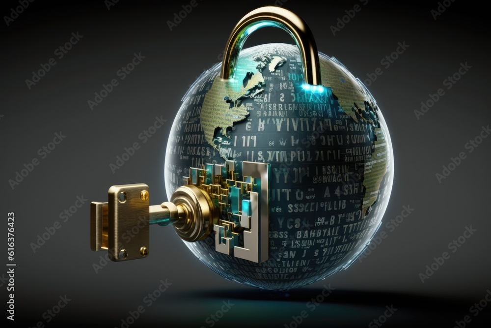 Poster globe lock with a world map background. generative ai
