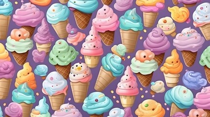Fototapeta na wymiar cute cartoon ice creams on white background in japan kawaii style