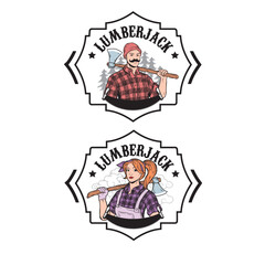 lumberjack man and woman, illustration, axe, timber, wood