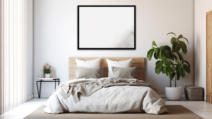 Mock up poster frame at bedroom, Mockups Design 3D, HD