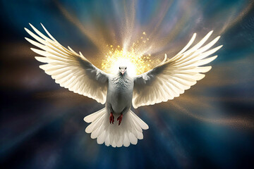 Graphic and biblical representation of the Holy Spirit in the form of a dove. AI generativ. - obrazy, fototapety, plakaty