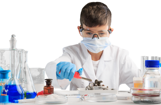 Little child chemistry with reagent experimental, learning for kid in class