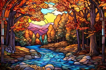 Stunning Stained Glass-Inspired Landscape. AI