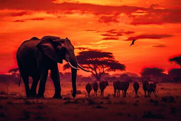 Obraz na płótnie Canvas Safari Sunset Savanna Twilight