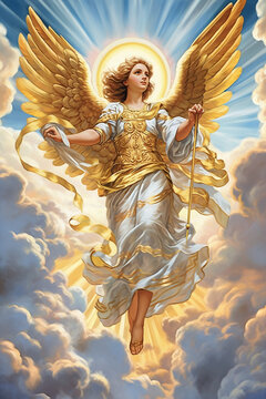 Graphic and biblical representation of the Archangel Michael. AI generativ.