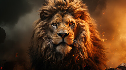 Lion of Judah, exuding strength and power. Christian conceptual illustration. AI-generated image	