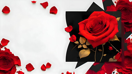 red roses on a white and black background template for banner posters and designs 