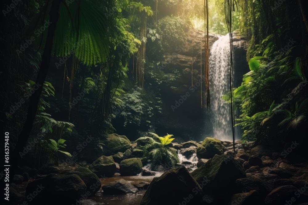 Wall mural Hidden Jungle Waterfall Concealed Cascading Stream