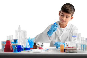Ð¡hild chemistry with water for science experimental class
