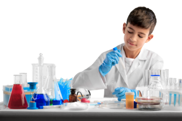 Ð¡hild chemistry with water for science experimental class