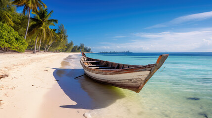 Naklejka na ściany i meble Beautiful aerial view of Maldives and tropical beach . Travel and vacation concept