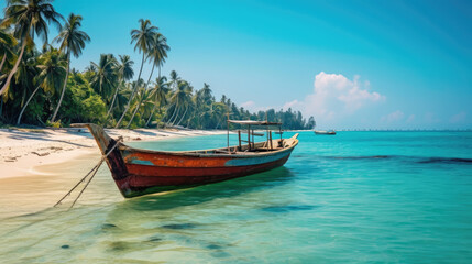 Naklejka na ściany i meble Beautiful aerial view of Maldives and tropical beach . Travel and vacation concept