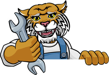 Wildcat Plumber Or Mechanic Holding Spanner