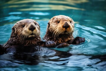Playful Sea Otters Energetic Aquatic Weasels