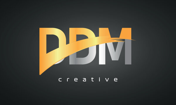 DDM Letters Logo Design with Creative Intersected and Cutted golden color