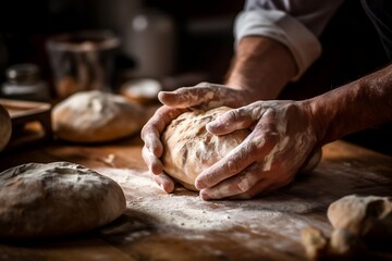 Baker's Hands Kneading Dough for Bread and Cake. AI