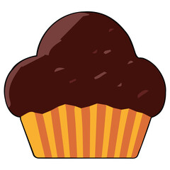 Chocolate cupcake clipart vector flat design on transparent background, dessert isolated clipping path element