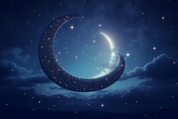 Obraz na płótnie Canvas Bright Crescent Moon Illuminating the Night Sky. AI