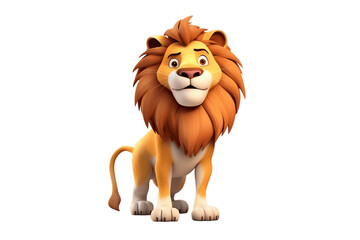 3D Cartoon Character: Brave Lion with Majestic Mane on Transparent Background. AI