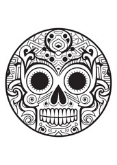 mexican culture skull drawing, minimalist and abstract patterned skull drawing