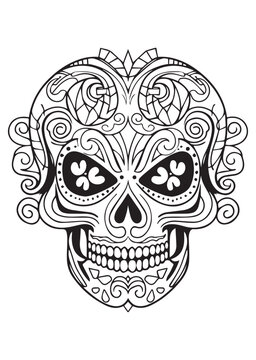 skull print,patterned skull drawing,suitable for wall art and tattoo,mexican culture