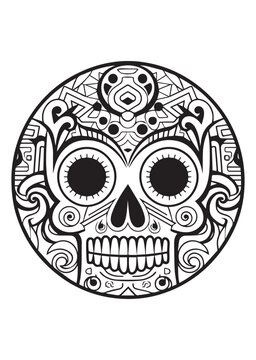 mexican culture skull drawing, minimalist and abstract patterned skull drawing