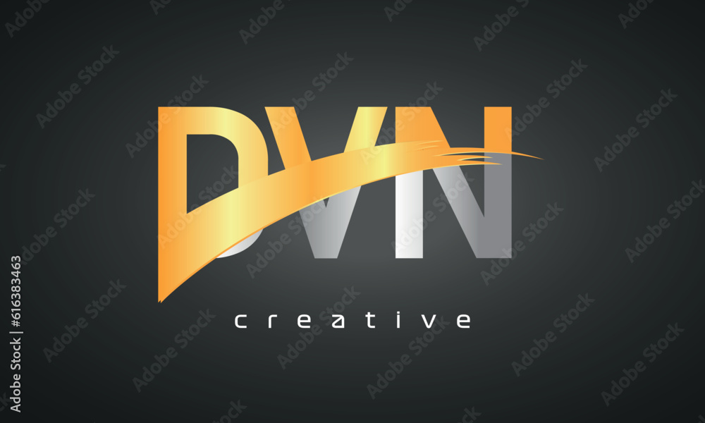 Wall mural dvn letters logo design with creative intersected and cutted golden color