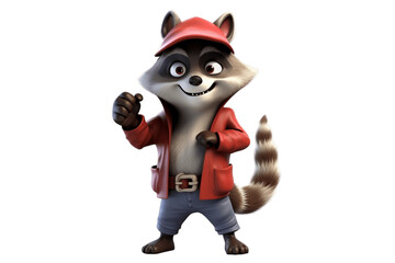 3D Cartoon Character: Sneaky Raccoon with Thief Mask on Transparent Background. AI