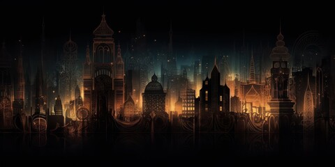 Fototapeta na wymiar background silhouette of the night eastern city. Generative AI