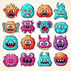 Doodle Cute Monster Sticker Icons , ai generative