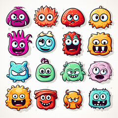 Doodle Cute Monster Sticker Icons , ai generative