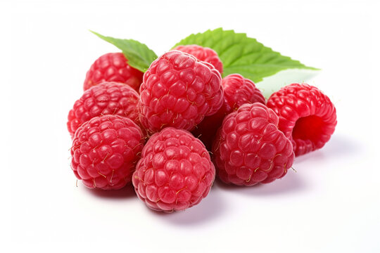Raspberries on white background. Fresh Raspberry fruit. Ai generative.